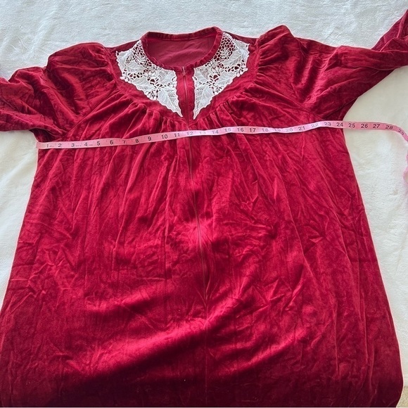 VINTAGE Crushed Velvet Velour Half Zip Nightgown Dress - Picture 2 of 2